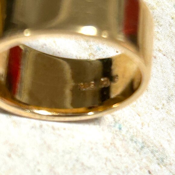 Sterling Silver 925 Yellow Gold Vermeil Bold Wide Golden Citrine CZ Band Ring - Picture 5 of 14